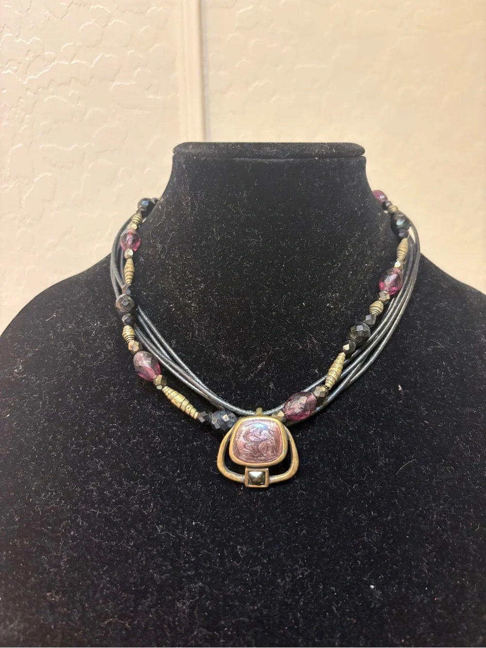 Chico's Black, Purple and Gold Multistrand Pendant Necklace